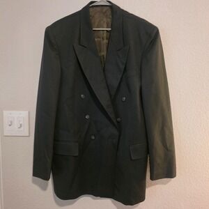 Andre Villard Blazer Jacket Men's 44R  Black 100% Wool Double‎ Breasted Vintage